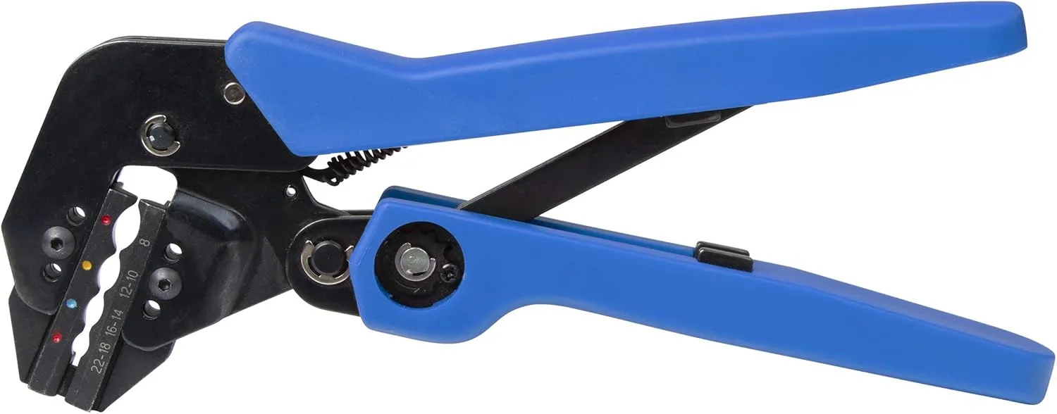 Ancor Marine Grade Products 703015 Angled Single Crimp Ratcheting Crimper - 22 AWG to 8 AWG, Blue/Black