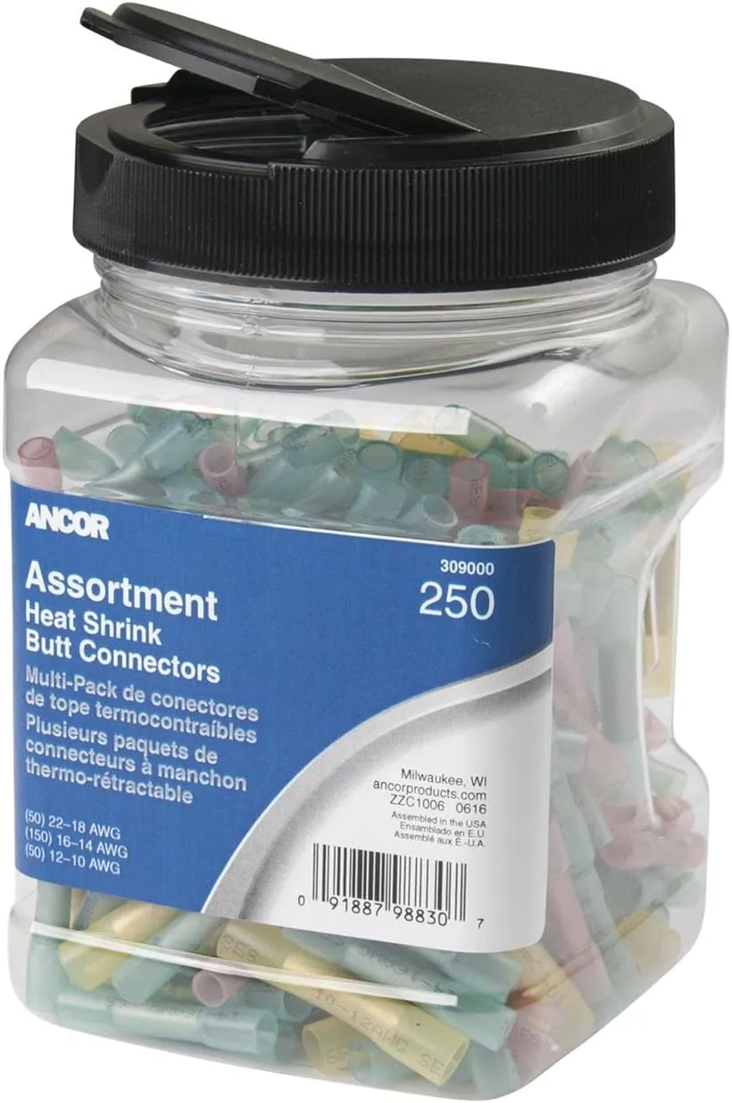 Ancor Heat Shrink Butt Connector Multi-Pack - 250-Piece - Jar
