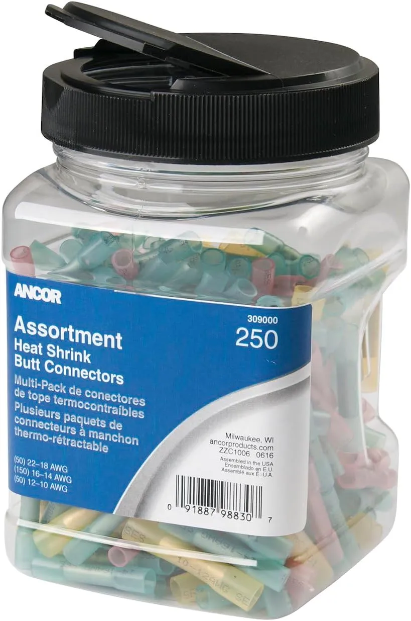 Ancor Heat Shrink Butt Connector Multi-Pack - 250-Piece - Jar