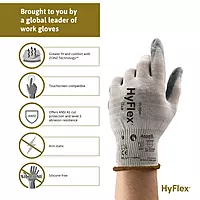 HYFLEX 11-100 Cut-Resistant Foam Nitrile Coated Nylon Gloves withTouchscreen Compatibility for Auto - Grey (1 Pair)