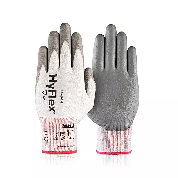 Ansell HyFlex 11-644 Mechanical Protection Cut-Resistant Industrial Gloves, XX-Large, White & Grey (1 Pair)