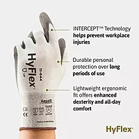 Ansell HyFlex 11-644 Mechanical Protection Cut-Resistant Industrial Gloves, XX-Large, White & Grey (1 Pair)