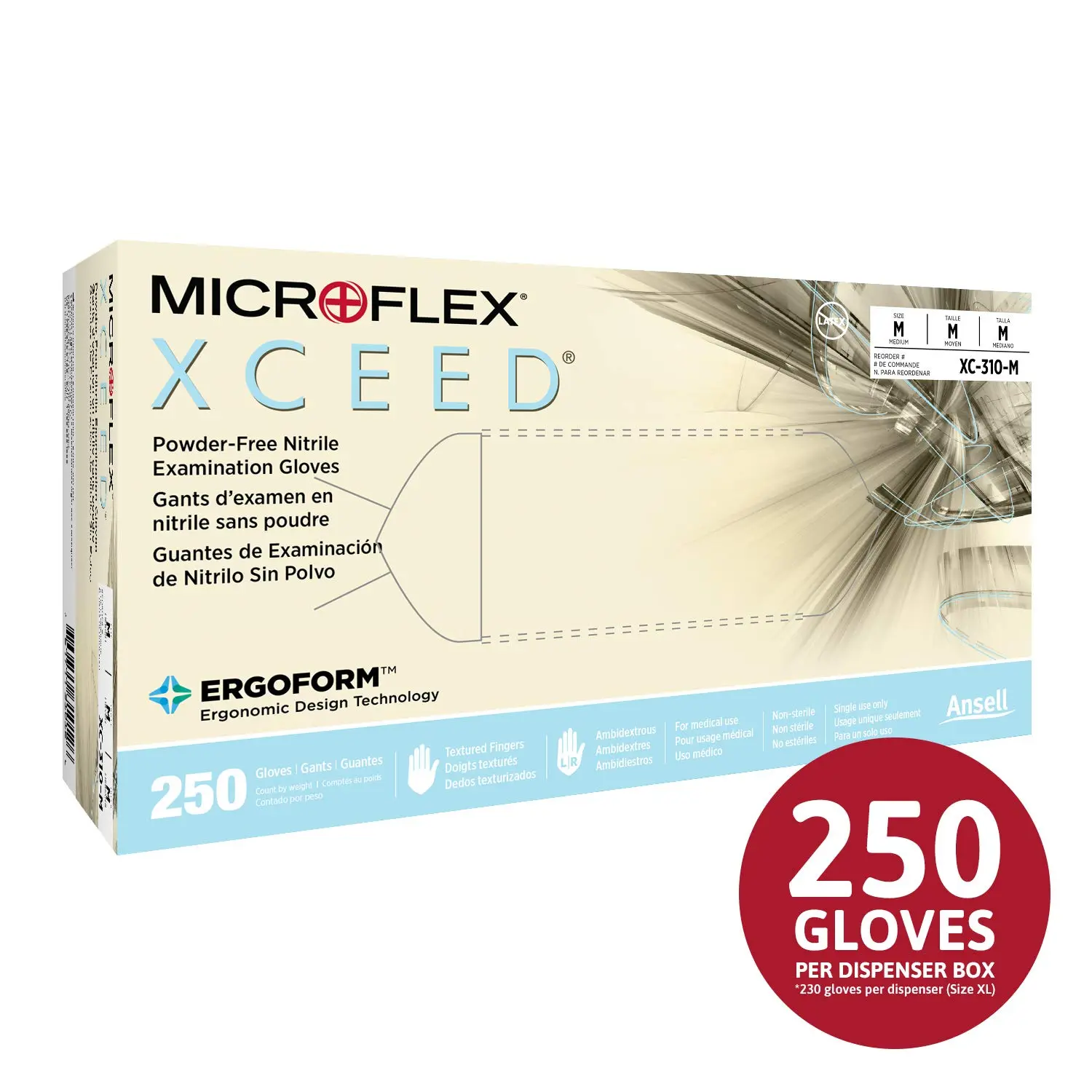 Microflex XCEED XC-310 Nitrile Gloves - Disposable, Non-Latex, Powder Free, Size M (pack of 250)
