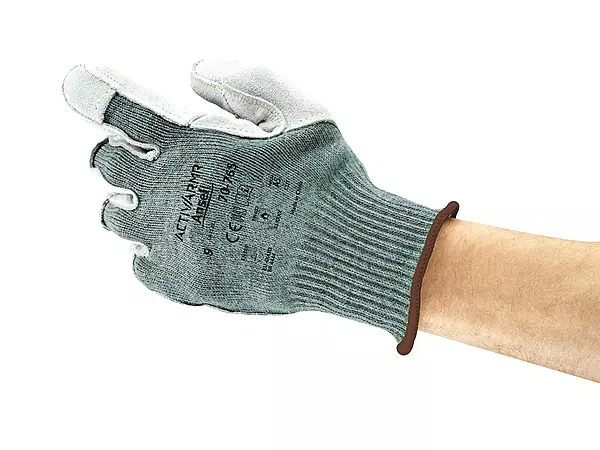 Ansell 707658 Vantage 70-765 Medium Weight Dupont Kevlar Blended Knit Glove with Leather Palm, 9" Length, 7" Width