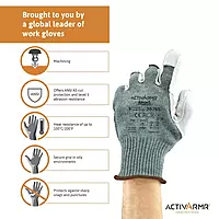 Ansell 707658 Vantage 70-765 Medium Weight Dupont Kevlar Blended Knit Glove with Leather Palm, 9" Length, 7" Width