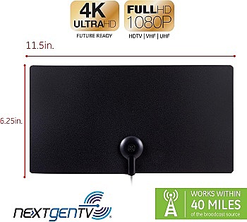 Digital Flat Amplified HDTV Antenna-Black