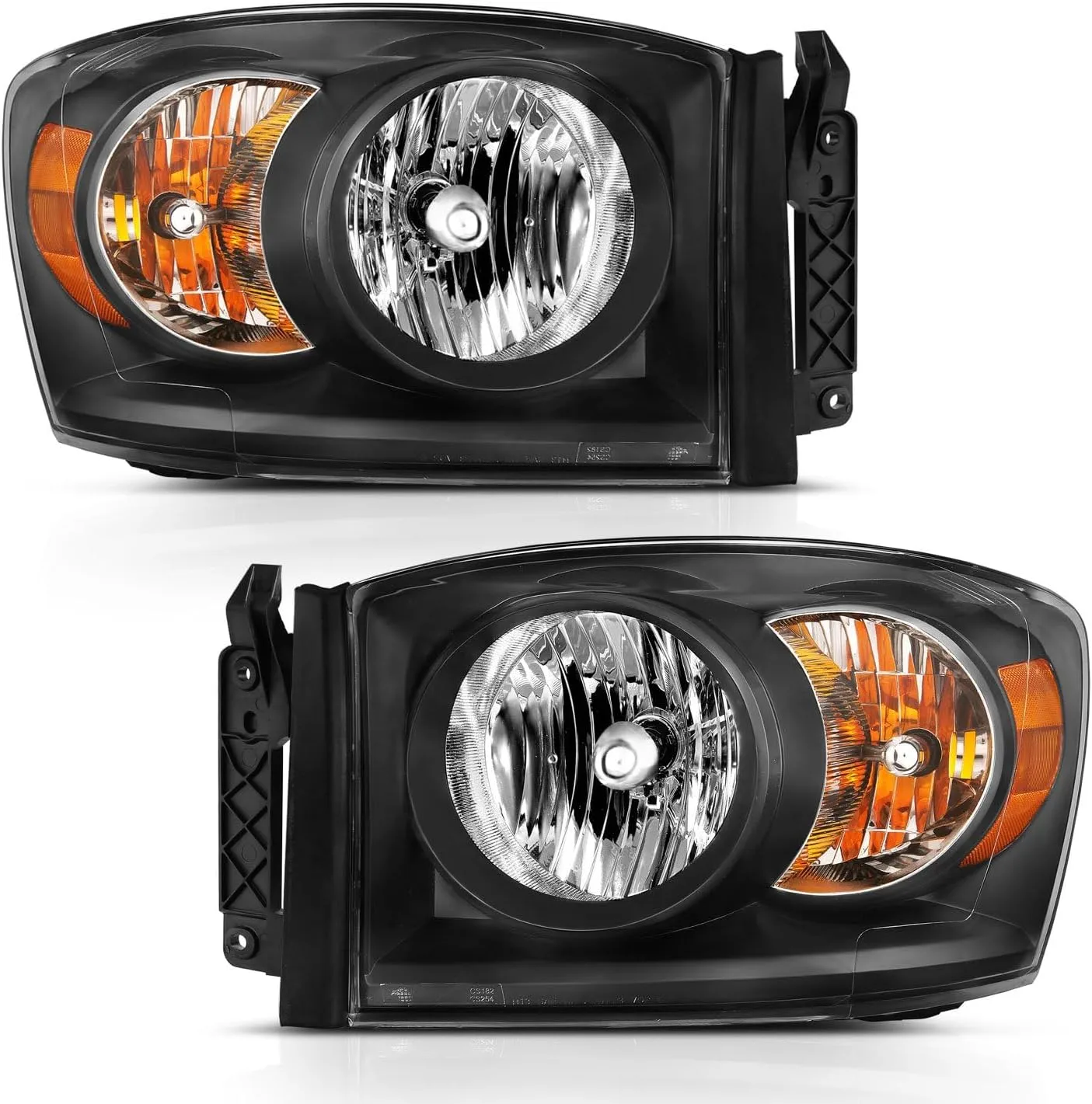 ANZO 2006-2009 Dodge Ram 1500 Crystal Headlight Black Amber