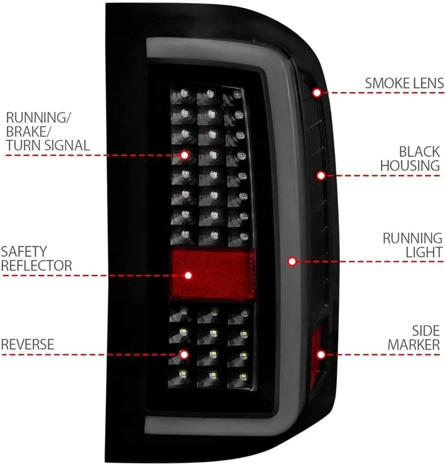 ANZO 2007-2013 Chevrolet Silverado1500/ 2500/3500 LED Tail Lights w/Light Bar Black Housing Smoke