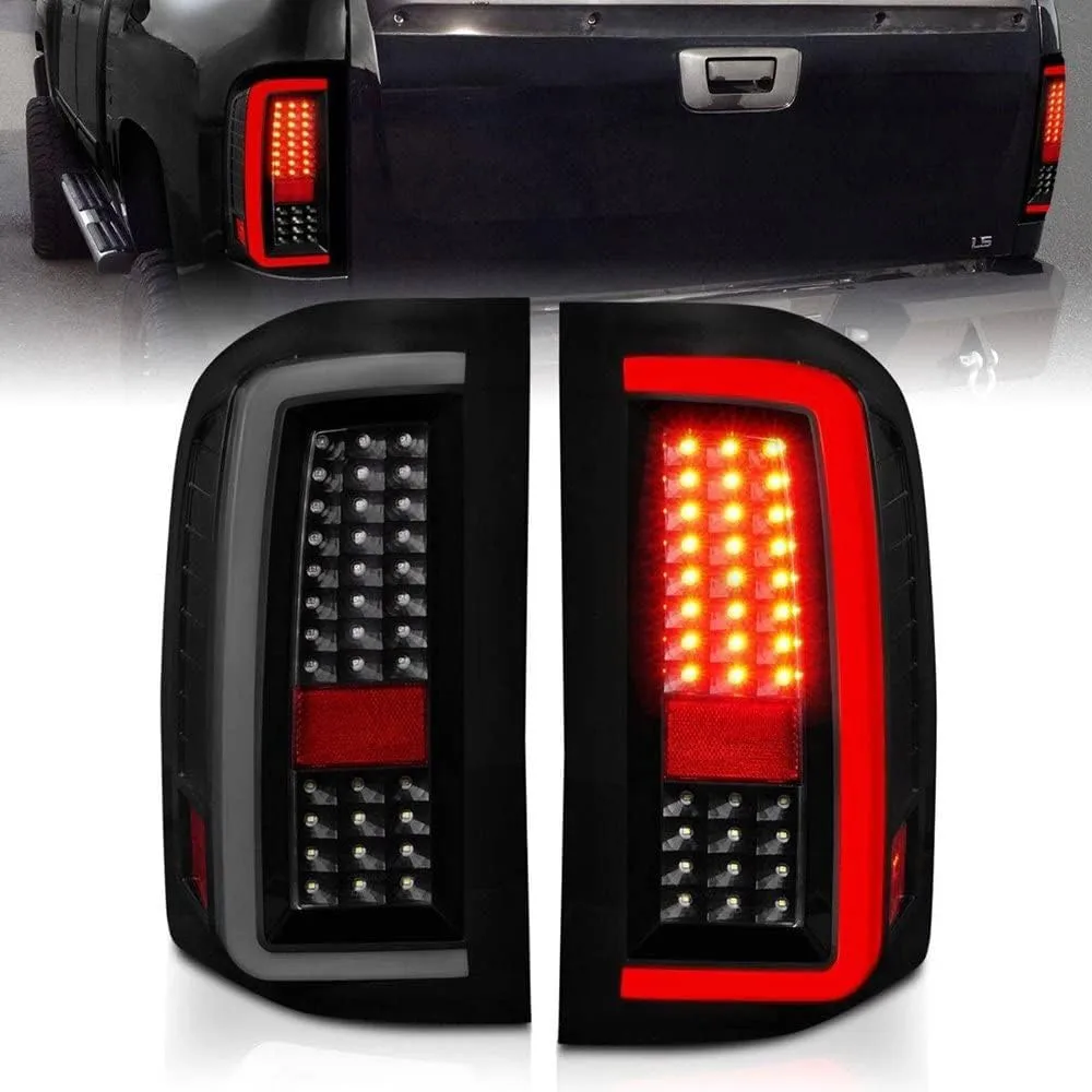 ANZO 2007-2013 Chevrolet Silverado1500/ 2500/3500 LED Tail Lights w/Light Bar Black Housing Smoke