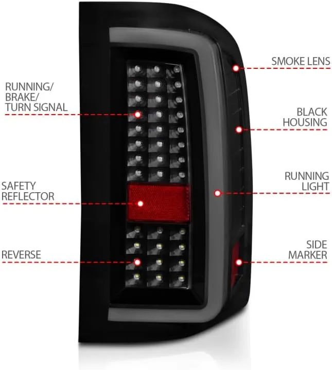 ANZO 2007-2013 Chevrolet Silverado1500/ 2500/3500 LED Tail Lights w/Light Bar Black Housing Smoke