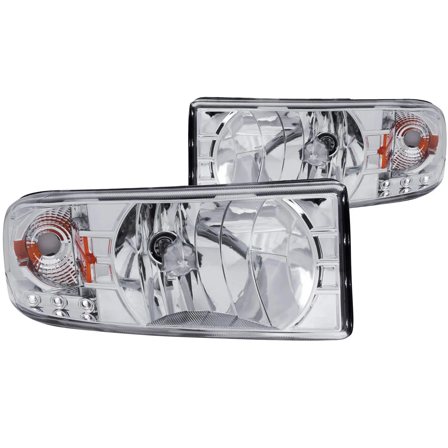 AnzoUSA 111206 Chrome/Amber LED Headlight for Dodge RAM