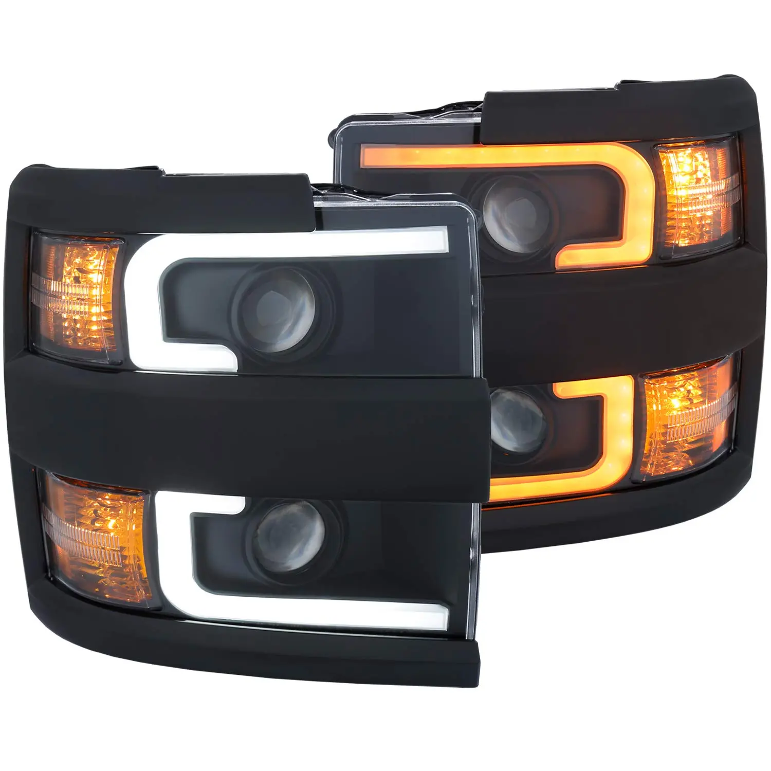 AnzoUSA 111364 CHEVY SILVERADO 2500HD,3500HD 15-19 PROJECTOR SWITCHBACK HEADLIGHT BLACK w/AMBER (BLACK RIM