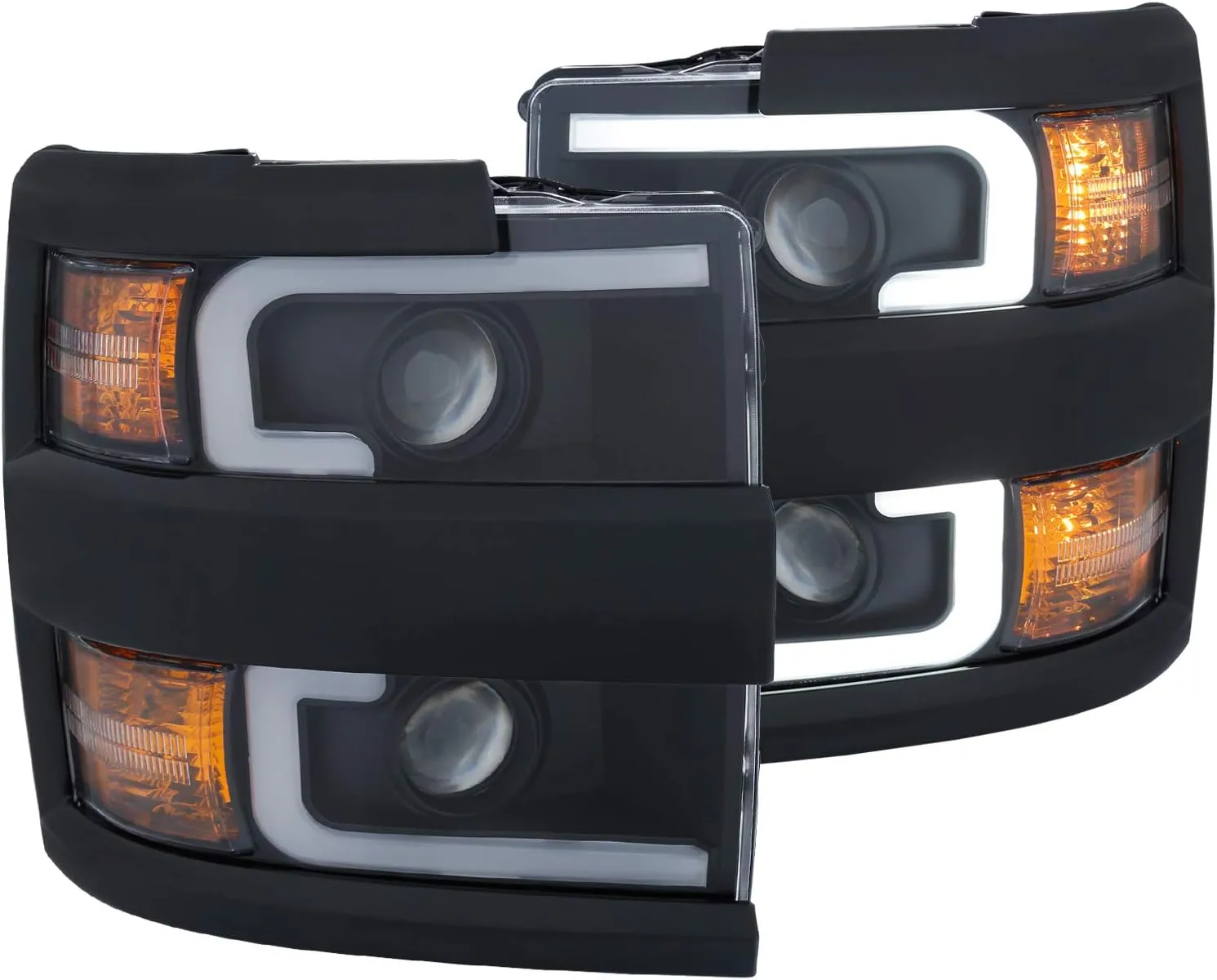 AnzoUSA 111364 CHEVY SILVERADO 2500HD,3500HD 15-19 PROJECTOR SWITCHBACK HEADLIGHT BLACK w/AMBER (BLACK RIM