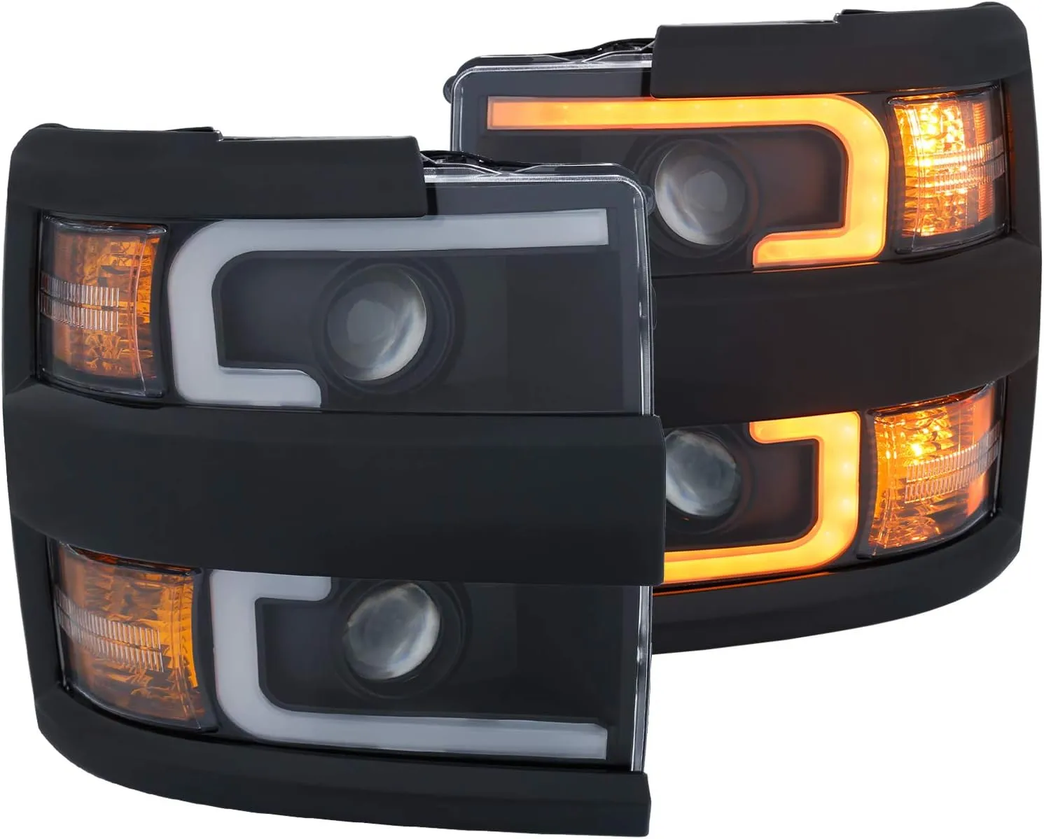 AnzoUSA 111364 CHEVY SILVERADO 2500HD,3500HD 15-19 PROJECTOR SWITCHBACK HEADLIGHT BLACK w/AMBER (BLACK RIM