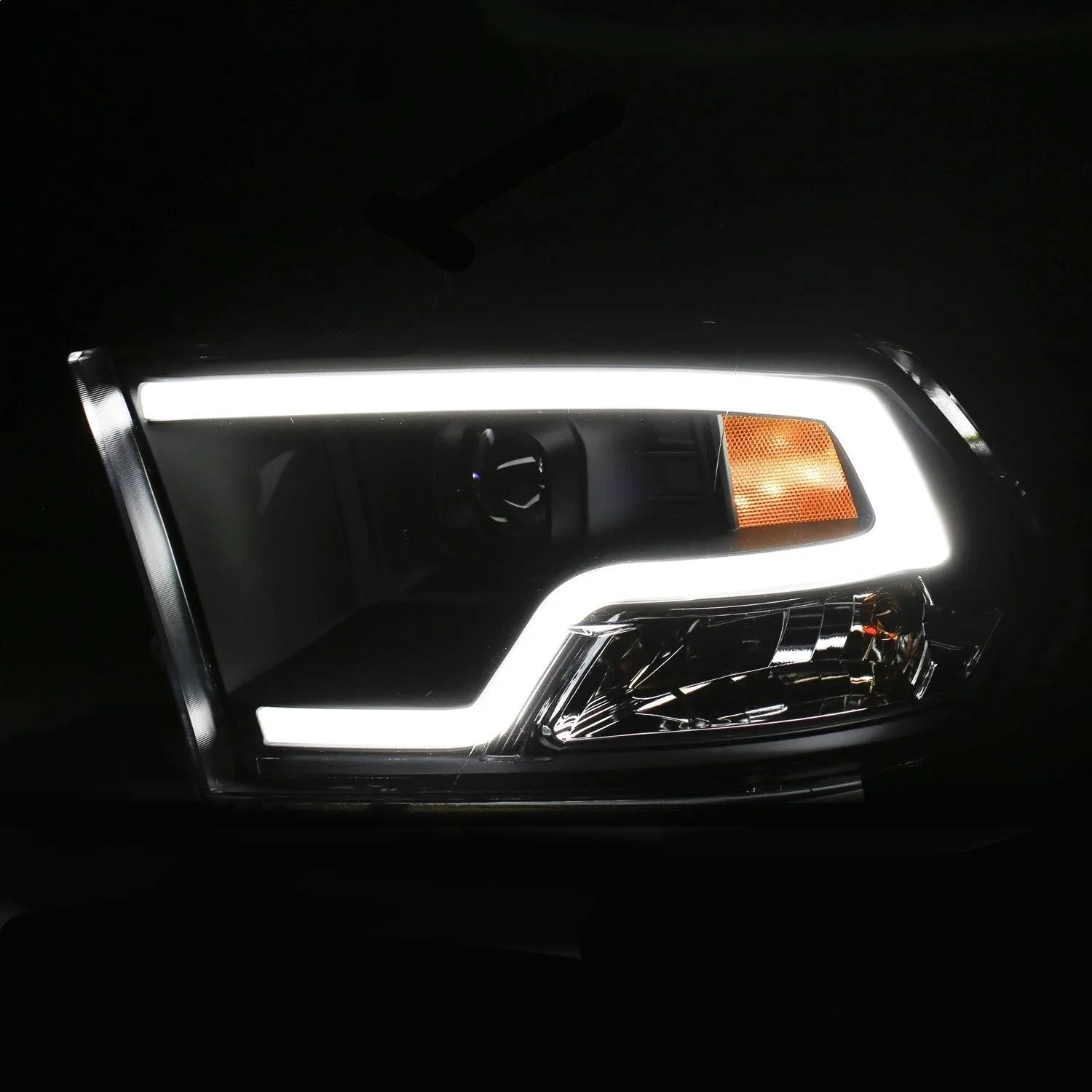Anzo USA 111404 DODGE RAM 09-18 PROJECTOR PLANK STYLE HEADLIGHT w/HALO BLACK CLEAR AMBER