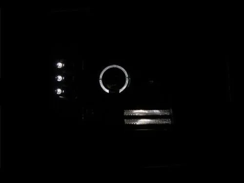 AnzoUSA 111184 Black Projector Halo Headlight with Side Marker and Parking Light for Ford F-150/F-250/Bronco - (Sold in Pairs)