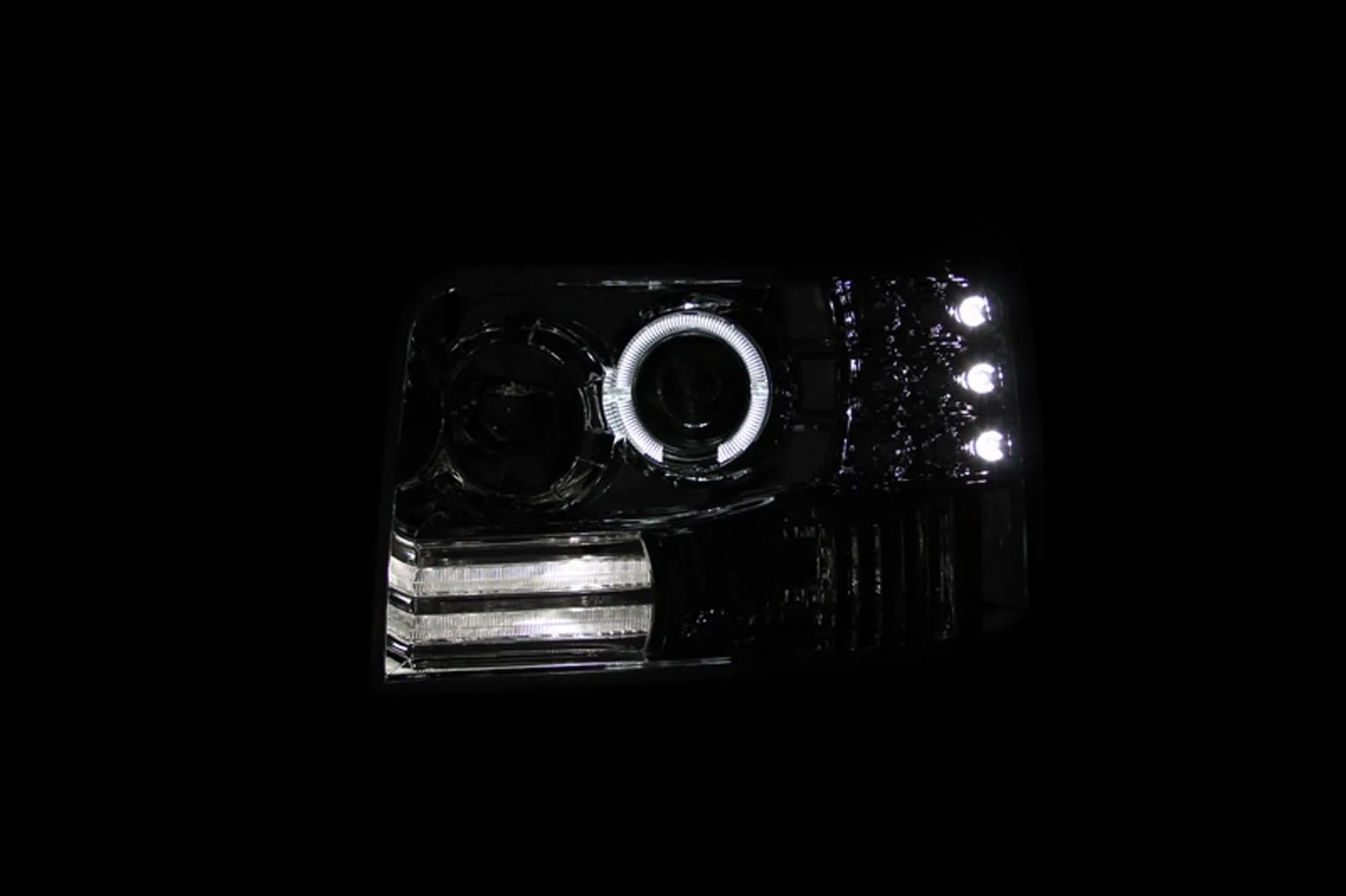 AnzoUSA 111184 Black Projector Halo Headlight with Side Marker and Parking Light for Ford F-150/F-250/Bronco - (Sold in Pairs)