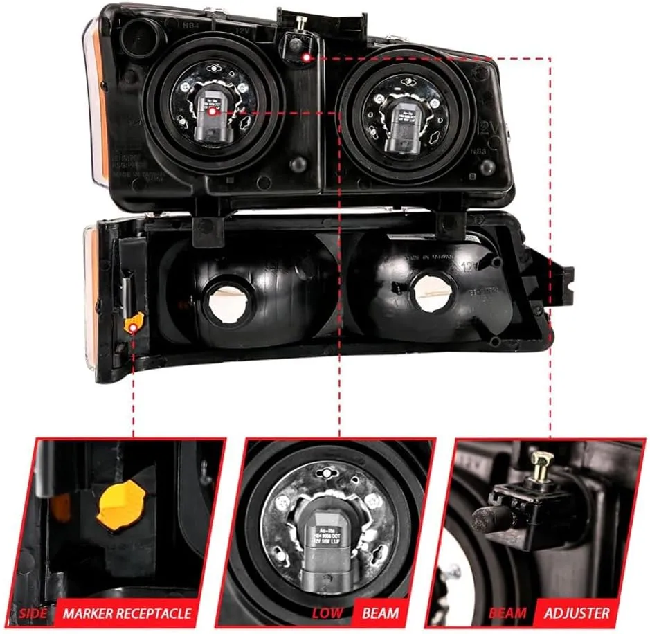ANZO USA CHEVY SILVERADO 03-06 CRYSTAL HEADLIGHTS W/PARKING/SIGNAL LIGHT BLACK (4 PCS)