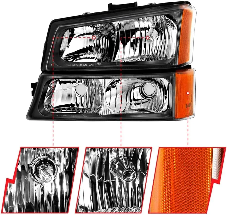 ANZO USA CHEVY SILVERADO 03-06 CRYSTAL HEADLIGHTS W/PARKING/SIGNAL LIGHT BLACK (4 PCS)