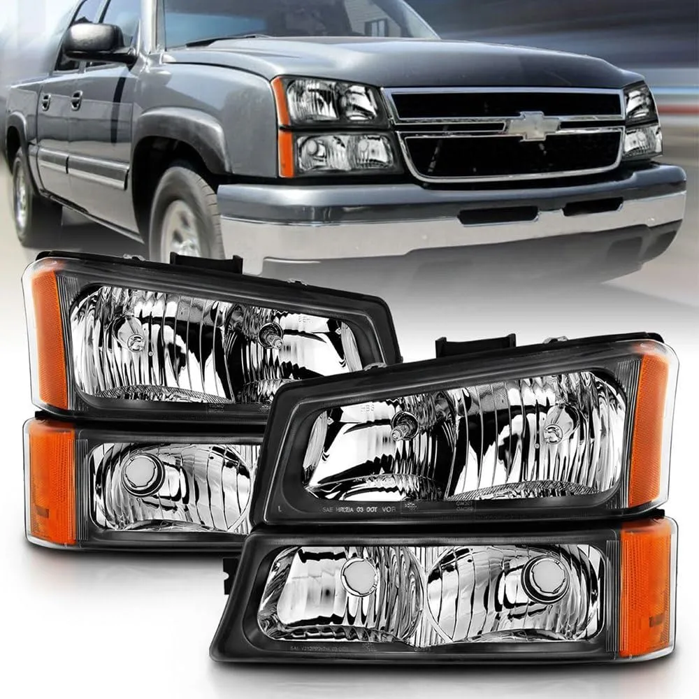 ANZO USA CHEVY SILVERADO 03-06 CRYSTAL HEADLIGHTS W/PARKING/SIGNAL LIGHT BLACK (4 PCS)