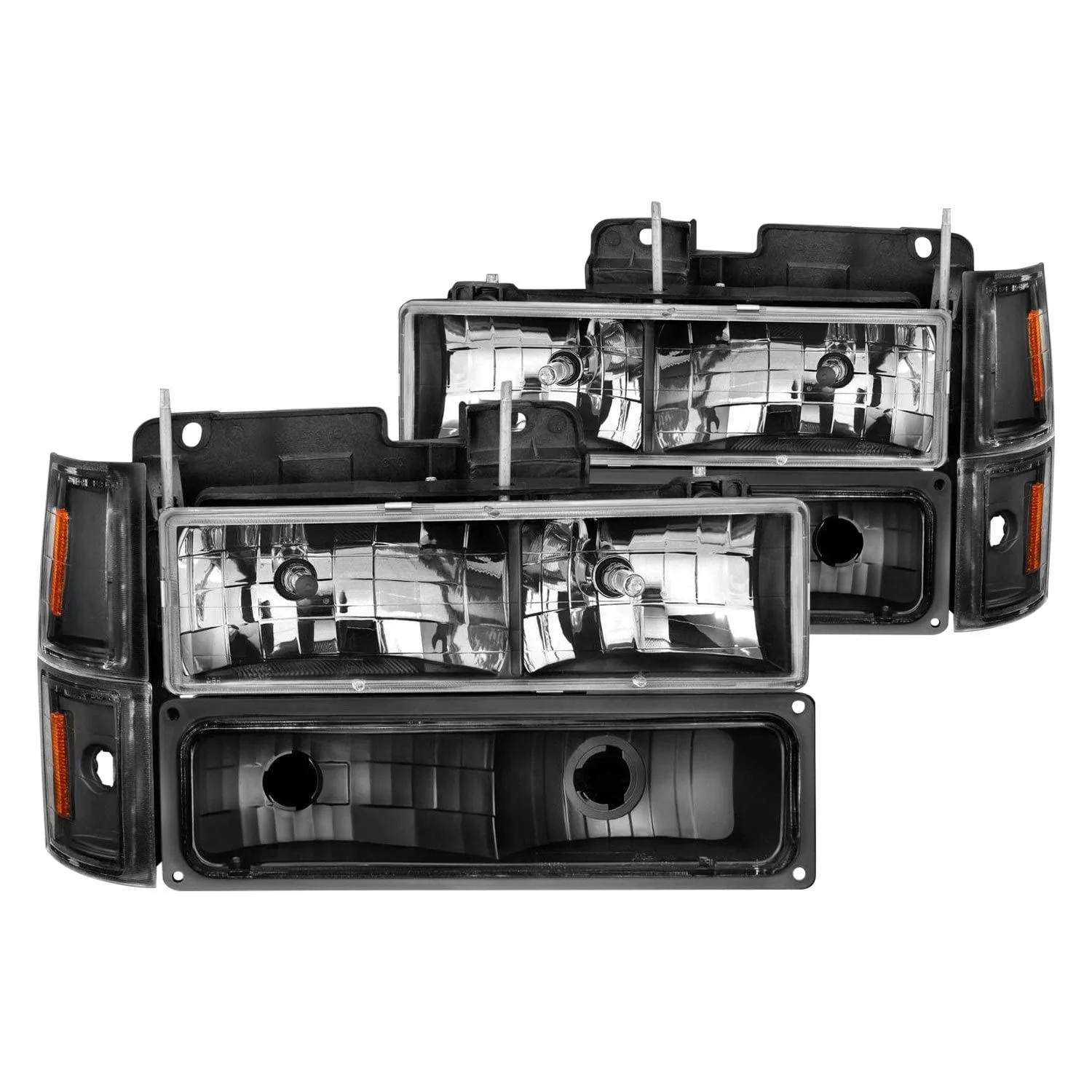 ANZO USA CHEVY BLAZER (FULL SIZE) 94 / CHEVY C/K1500 94-99/2500/3500 94-00 / SUBURBAN 94-99 / TAHOE 95-99 CRYSTAL HEADLIGHTS BLACK W/SIGNAL & SIDE MARKERS AMBER (8PCS)