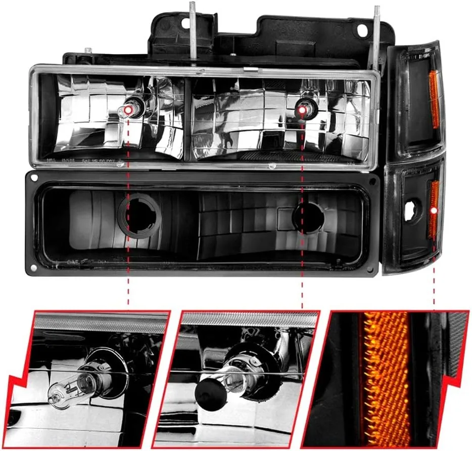 ANZO USA CHEVY BLAZER (FULL SIZE) 94 / CHEVY C/K1500 94-99/2500/3500 94-00 / SUBURBAN 94-99 / TAHOE 95-99 CRYSTAL HEADLIGHTS BLACK W/SIGNAL & SIDE MARKERS AMBER (8PCS)