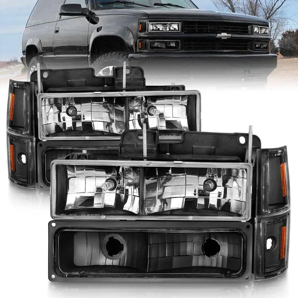 ANZO USA CHEVY BLAZER (FULL SIZE) 94 / CHEVY C/K1500 94-99/2500/3500 94-00 / SUBURBAN 94-99 / TAHOE 95-99 CRYSTAL HEADLIGHTS BLACK W/SIGNAL & SIDE MARKERS AMBER (8PCS)