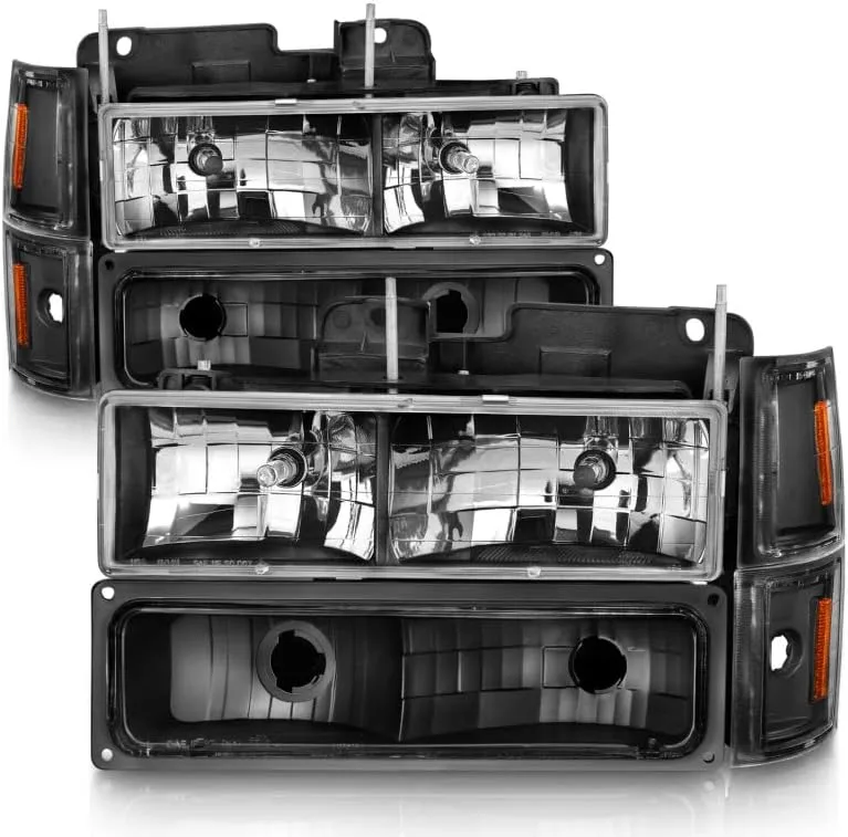 ANZO USA CHEVY BLAZER (FULL SIZE) 94 / CHEVY C/K1500 94-99/2500/3500 94-00 / SUBURBAN 94-99 / TAHOE 95-99 CRYSTAL HEADLIGHTS BLACK W/SIGNAL & SIDE MARKERS AMBER (8PCS)