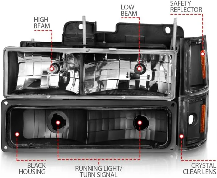 ANZO USA CHEVY BLAZER (FULL SIZE) 94 / CHEVY C/K1500 94-99/2500/3500 94-00 / SUBURBAN 94-99 / TAHOE 95-99 CRYSTAL HEADLIGHTS BLACK W/SIGNAL & SIDE MARKERS AMBER (8PCS)