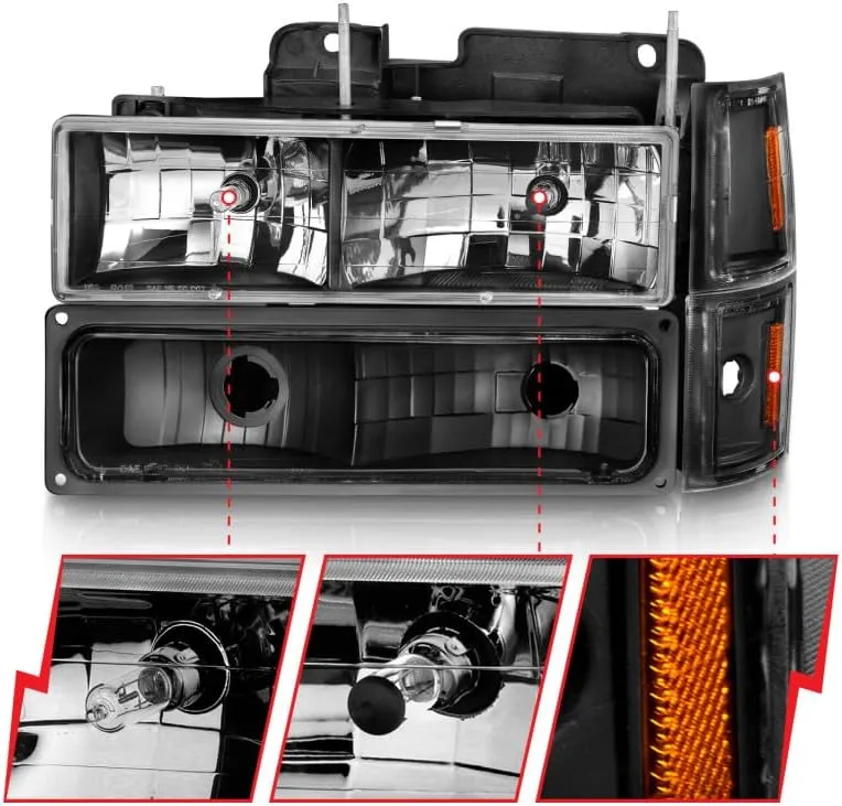 ANZO USA CHEVY BLAZER (FULL SIZE) 94 / CHEVY C/K1500 94-99/2500/3500 94-00 / SUBURBAN 94-99 / TAHOE 95-99 CRYSTAL HEADLIGHTS BLACK W/SIGNAL & SIDE MARKERS AMBER (8PCS)