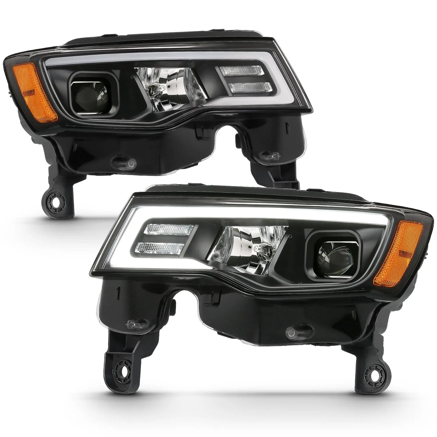 ANZO USA JEEP GRAND CHEROKEE 17-22 PROJECTOR SWITCHBACK LED PLANK STYLE HEADLIGHTS BLACK (NOT FOR HID MODELS)
