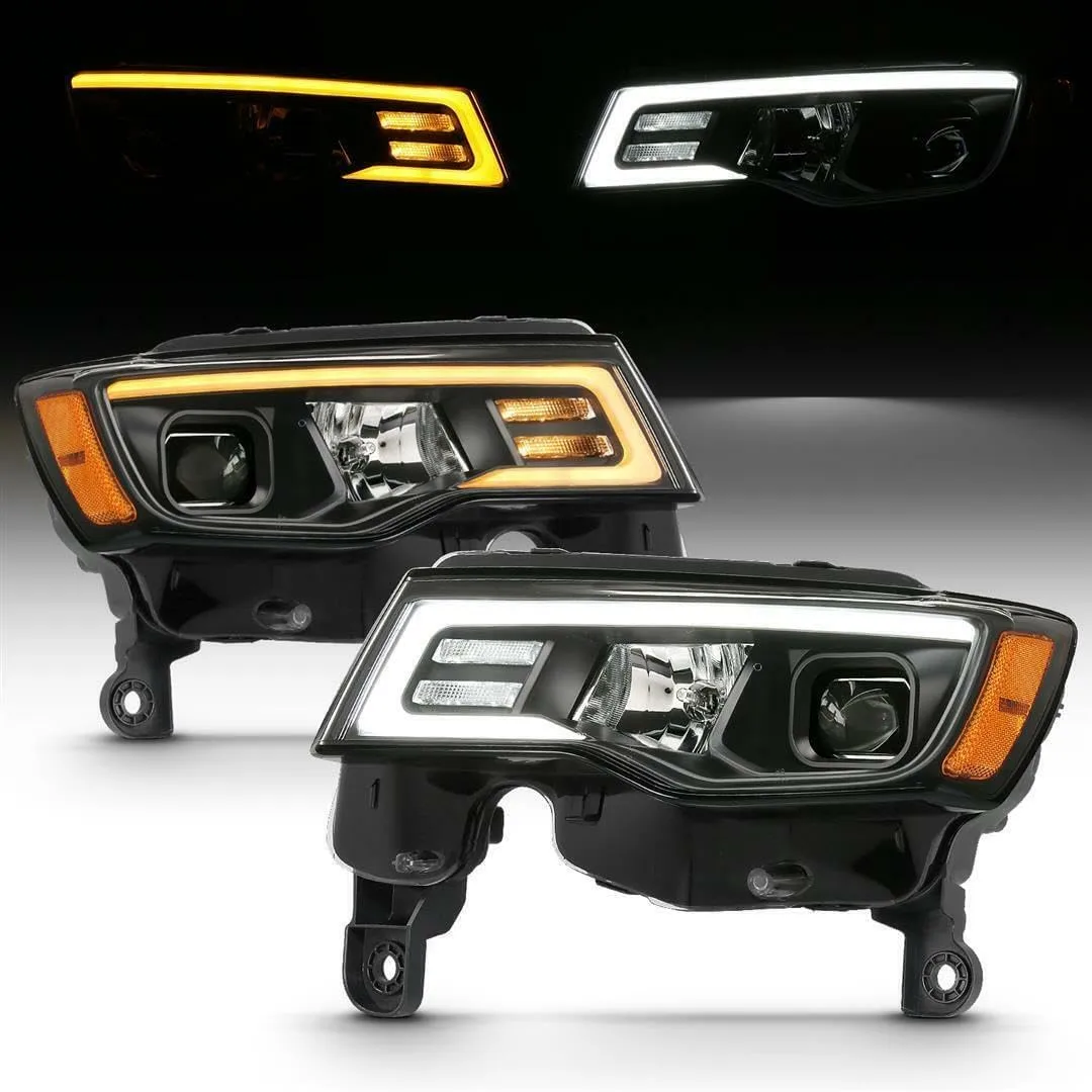ANZO USA JEEP GRAND CHEROKEE 17-22 PROJECTOR SWITCHBACK LED PLANK STYLE HEADLIGHTS BLACK (NOT FOR HID MODELS)