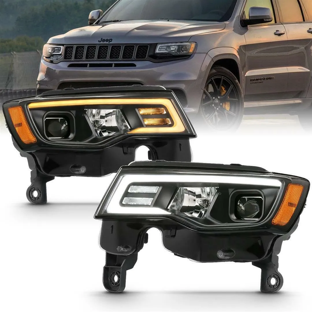 ANZO USA JEEP GRAND CHEROKEE 17-22 PROJECTOR SWITCHBACK LED PLANK STYLE HEADLIGHTS BLACK (NOT FOR HID MODELS)