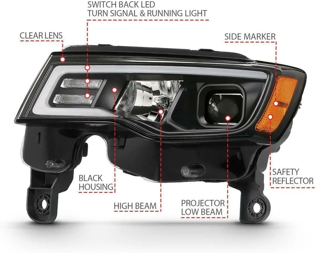 ANZO USA JEEP GRAND CHEROKEE 17-22 PROJECTOR SWITCHBACK LED PLANK STYLE HEADLIGHTS BLACK (NOT FOR HID MODELS)