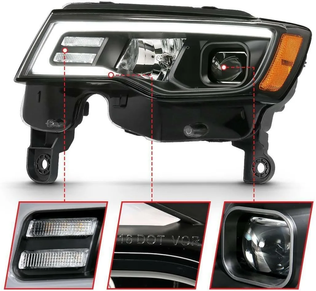 ANZO USA JEEP GRAND CHEROKEE 17-22 PROJECTOR SWITCHBACK LED PLANK STYLE HEADLIGHTS BLACK (NOT FOR HID MODELS)