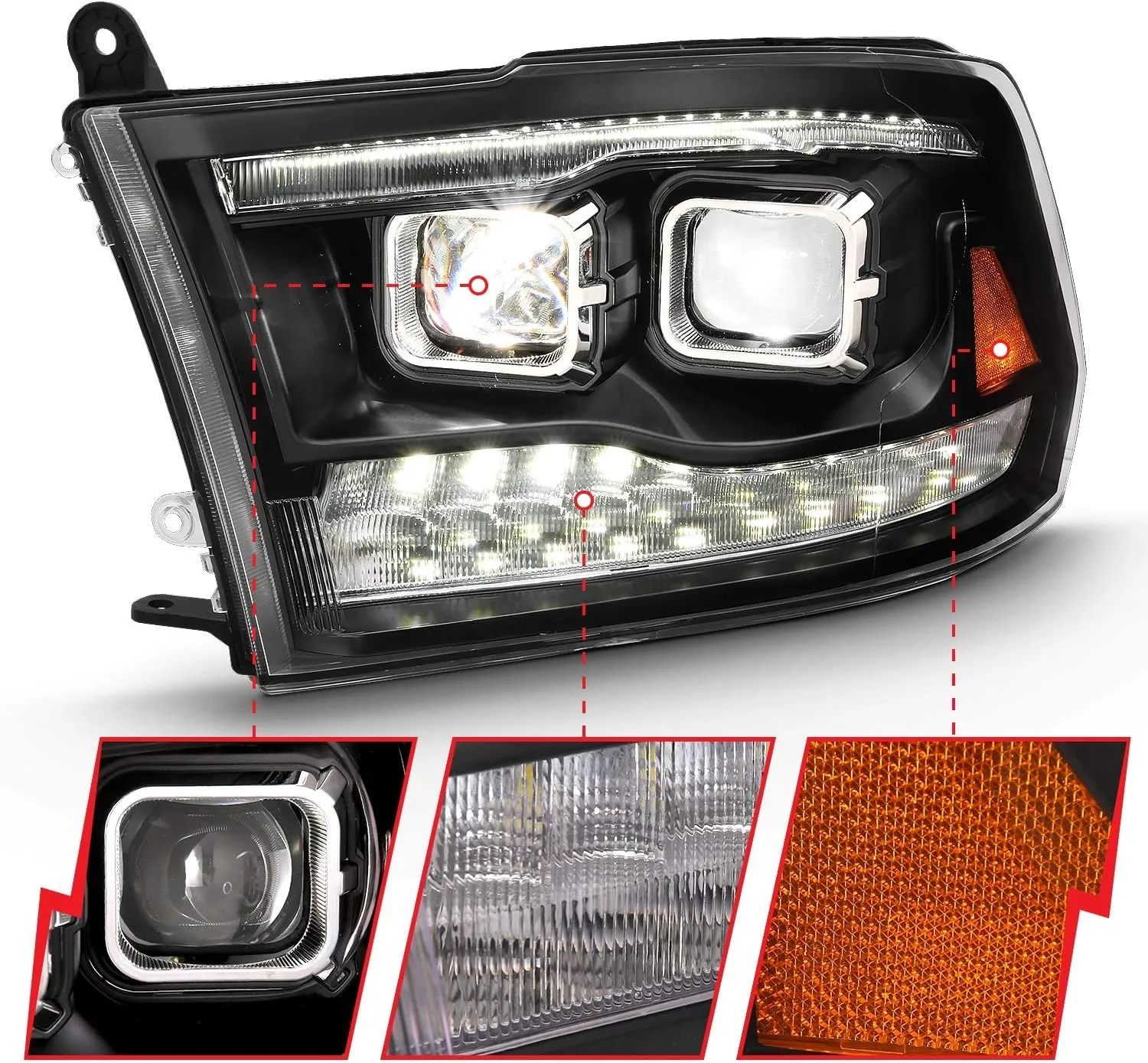 ANZO USA LED PROJECTOR PLANK STYLE SWITCHBACK H.L HALO BLACK AMBER (OE STYLE)