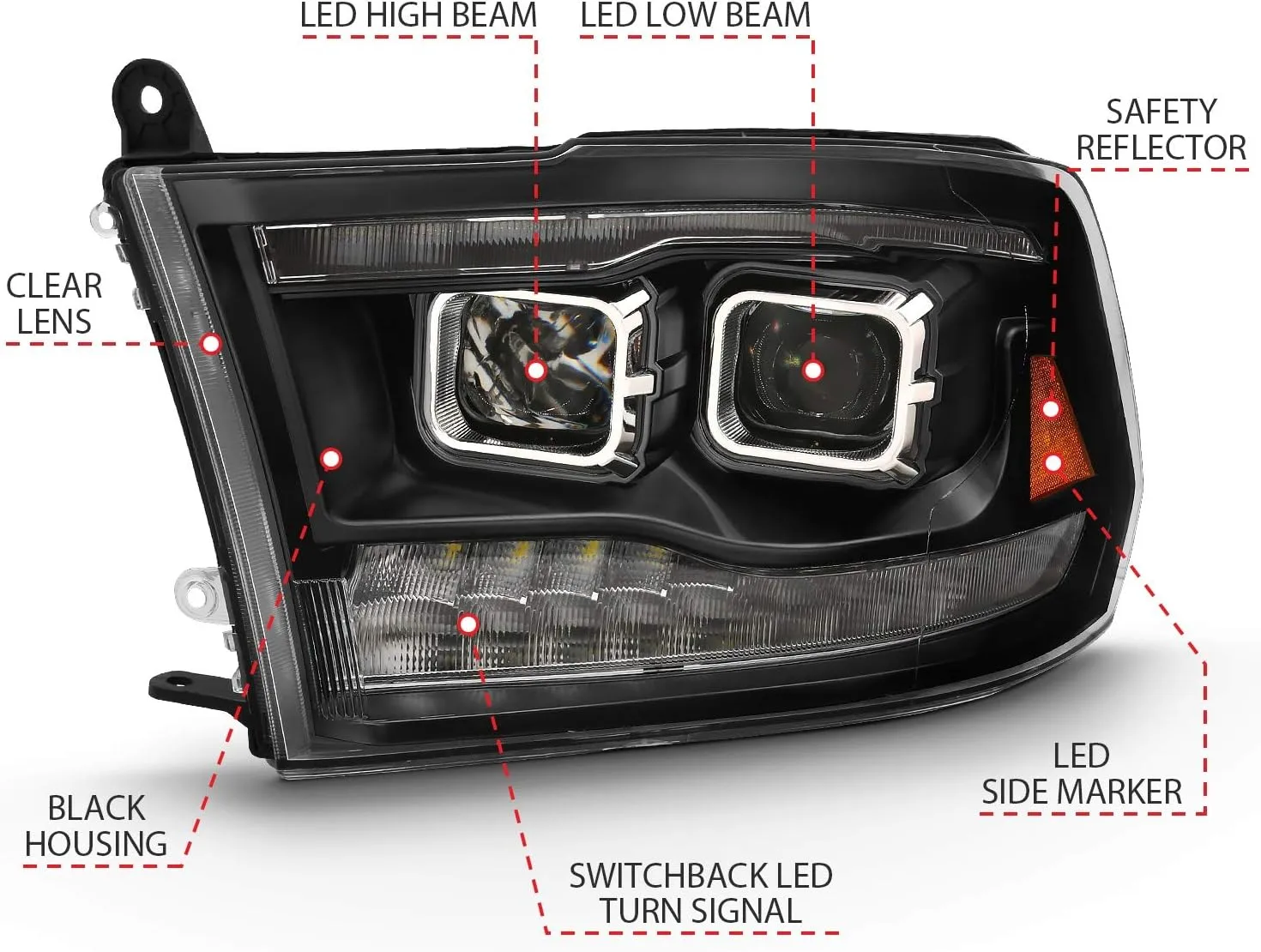 ANZO USA LED PROJECTOR PLANK STYLE SWITCHBACK H.L HALO BLACK AMBER (OE STYLE)