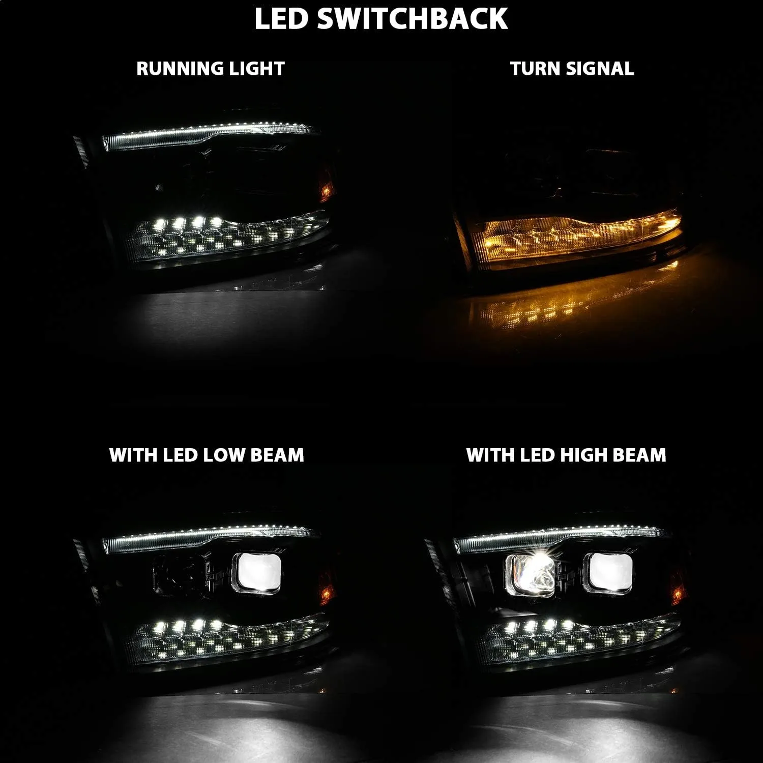 ANZO USA LED PROJECTOR PLANK STYLE SWITCHBACK H.L HALO BLACK AMBER (OE STYLE)