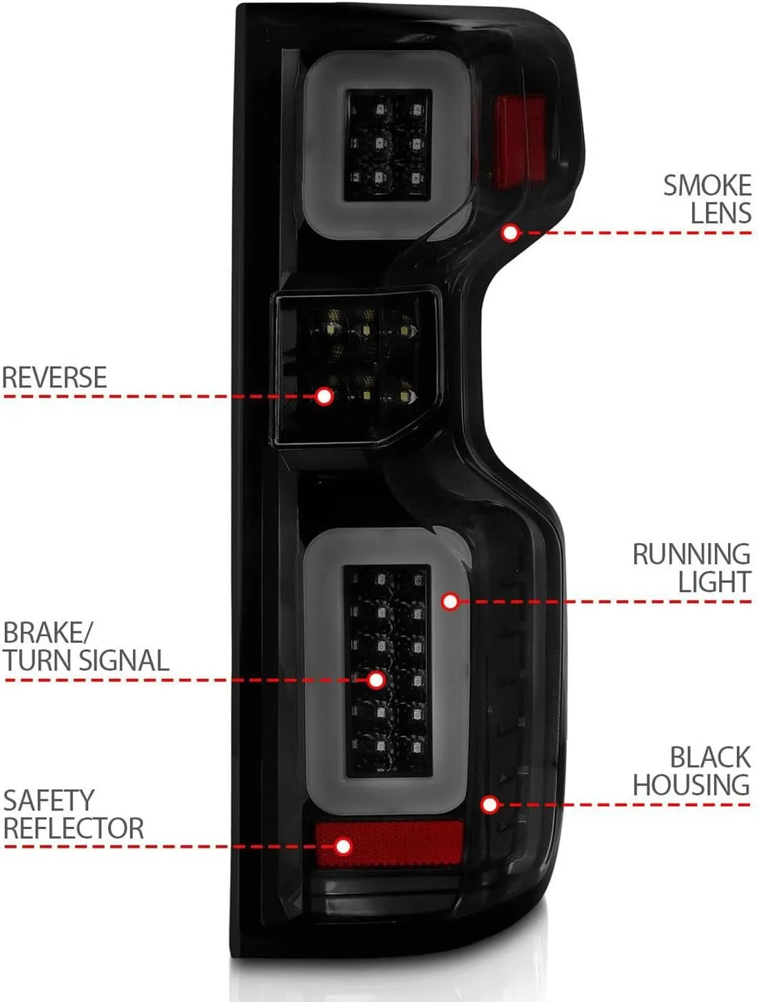 ANZO USA Aridex - 19-21 Chevy Silverado Full LED Tailights Black Housing Smoke Lens G2 (w/C Light Bars) (311415)