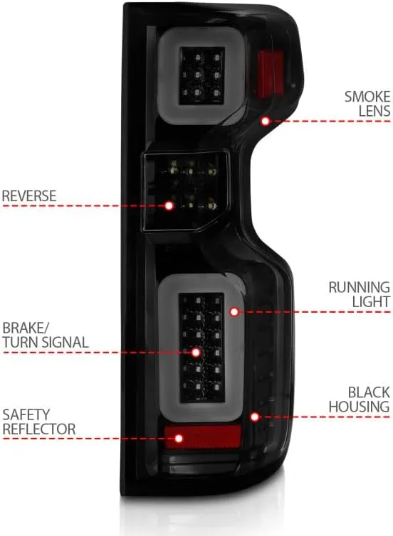 ANZO USA Aridex - 19-21 Chevy Silverado Full LED Tailights Black Housing Smoke Lens G2 (w/C Light Bars) (311415)