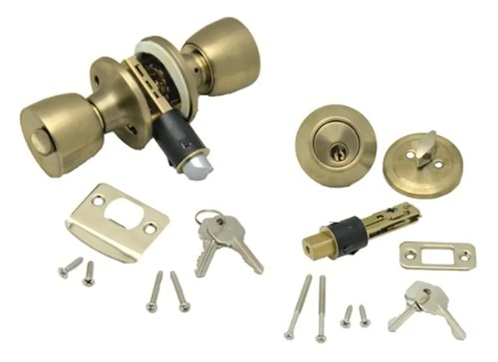 AP Products 013-234 Combo Lock Set with Knob Lock and Dead Bolt - Polished Brass