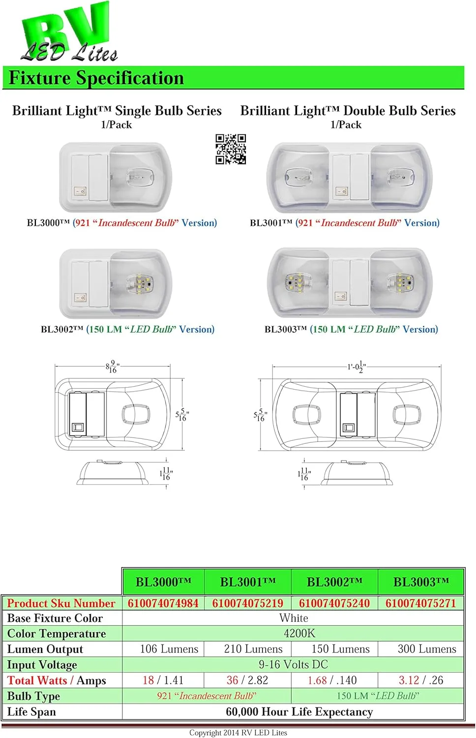 Starlights BL-3003 Dual LED Interior Ceiling Fixture Replacement