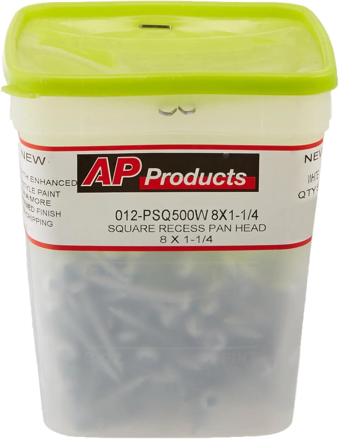 AP Products 012-PSQ500 W 8 X 1-1/4 White Pan Head Square Recess Screw - Pack of 500