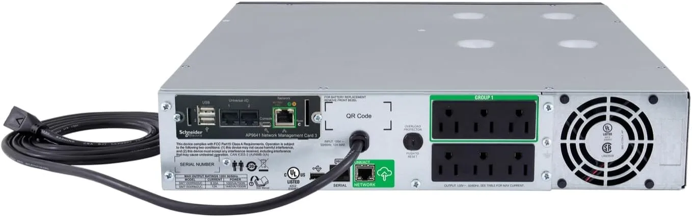APC 1500VA Smart UPS with SmartConnect and Network Card, SMT1500RM2UCNC, Rackmount 2U, Sinewave UPS Battery Backup, 120V, Line Interactive Uninterruptible Power Supply