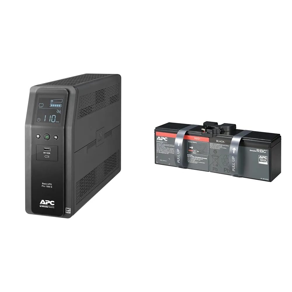 APC 1350VA Sine Wave UPS Battery Backup Surge Protector with APC UPS Battery Replacement 1350VA Surge Protector+ Battery