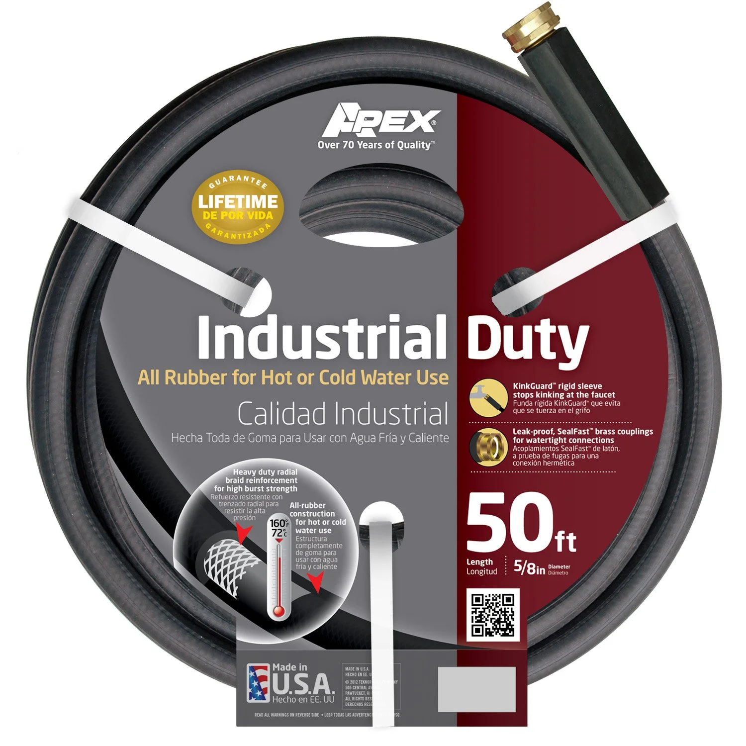 Apex, 8650-50, Commercial All Rubber Hot and Cold Water Hose, 5/8-Inch-by-50-Foot