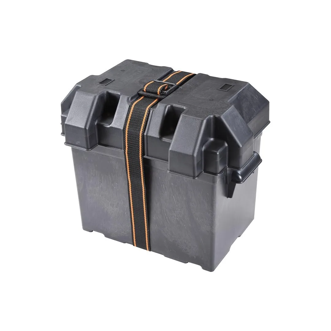 Arcon Battery Container 13228, Fits 6 Volt Golf Cart Battery, Strap Style Box, Black, Polypropylene, Vented, with Box/Lid/Strap/Mounting Brackets/Stainless Screws