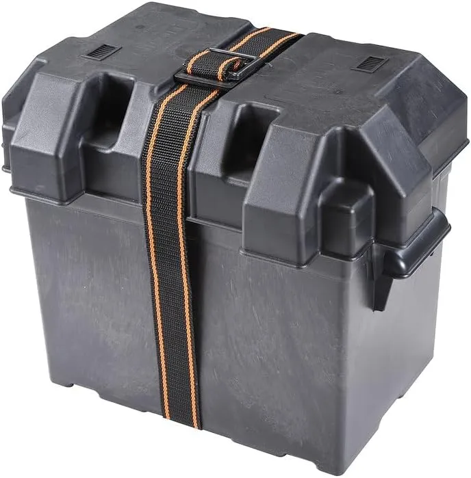 Arcon Battery Container 13228, Fits 6 Volt Golf Cart Battery, Strap Style Box, Black, Polypropylene, Vented, with Box/Lid/Strap/Mounting Brackets/Stainless Screws