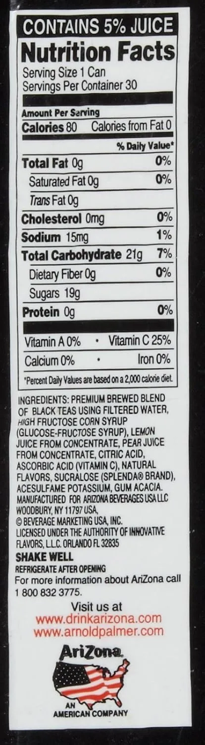 Arizona Arnold Palmer Half & Half, 11.5 Oz, Pack Of 30 Cans