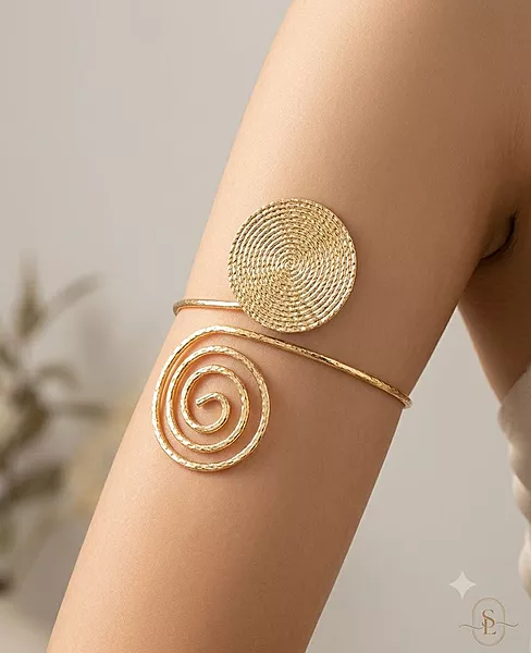 Gold Spiral Dual-Motif Statement Arm Cuff